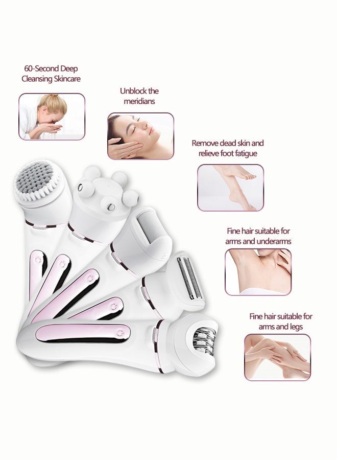 BASILKIT 5-in-1 Women's Epilator Set  Wet And Dry Epilator , Includes shaving/defeathering/grinding the feet/massage/wash a face,White - Image 2